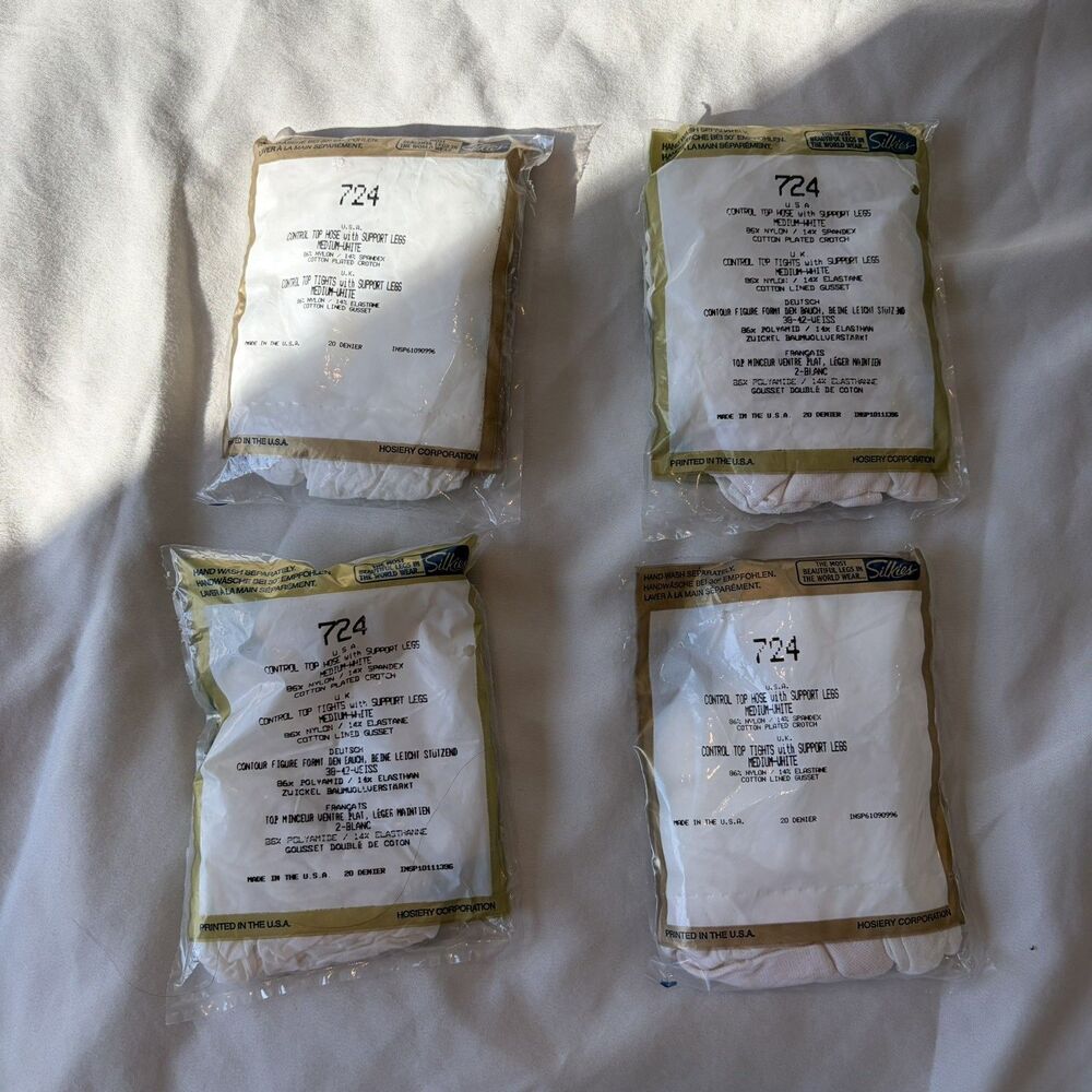 Silkies Control Top Pantyhose Lot Medium White 4 ct VTG